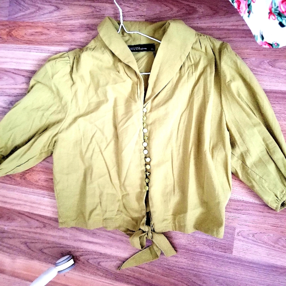 Olive Green Button-Up Blouse